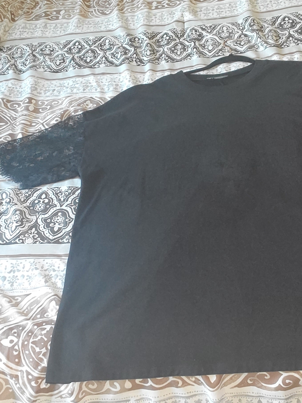 ASOS Black Short Sleeve Tee with Lace Sleeves
